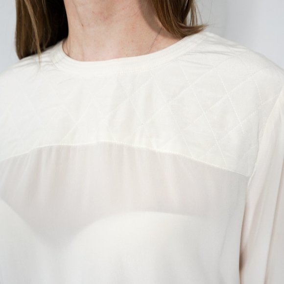 MADEWELL Ivory Silk Quilted Long Sleeve Blouse NWT - Picture 2 of 6